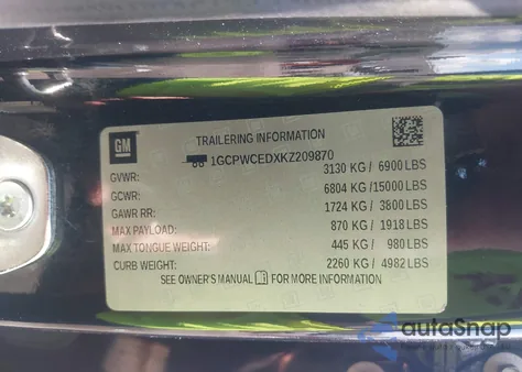 2019 Chevrolet Silverado 1500 Lt z USA, uszkodzony, nr VIN 1GCPWCEDXKZ209870